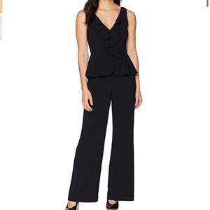 Eliza J Plus V-neck Ruffle Black Peplum Jumpsuit